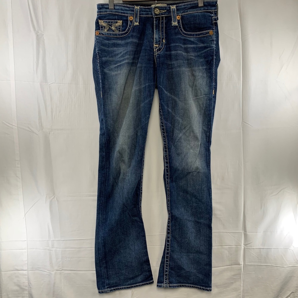 Big Star Maddie Bootcut Jeans Womens 29L Blue Embroidered Thick Stitch 32x34